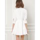 thumbnail image 5 of Vestido camisero informal con pliegues y manga 3/4 con botones Allegra K Blanco L, 5 of 6