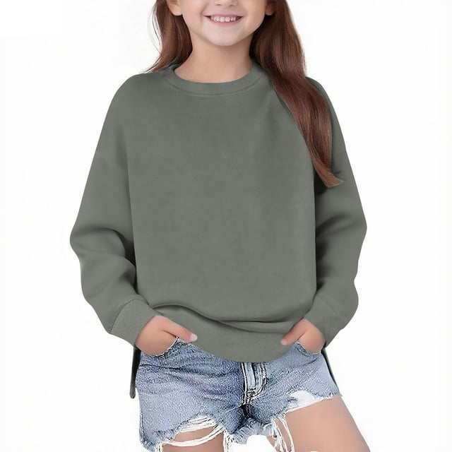 Chandail à Col Rond pour Bébé, Coupe Mi-Haute, Grand Enfant, Manches Longues, Col Roulé à Col Rond, Épaules Tombantes, Fente Latérale, Convient aux Filles de 5 à 14 Ans, Chandail pour Filles