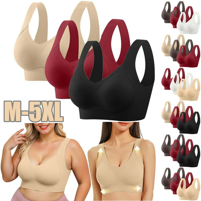 Censtreet 3PCS Seamless Wireless Plus Size Bras No Underwire Supportive Full Coverage Comfortable Everyday Bra for Women