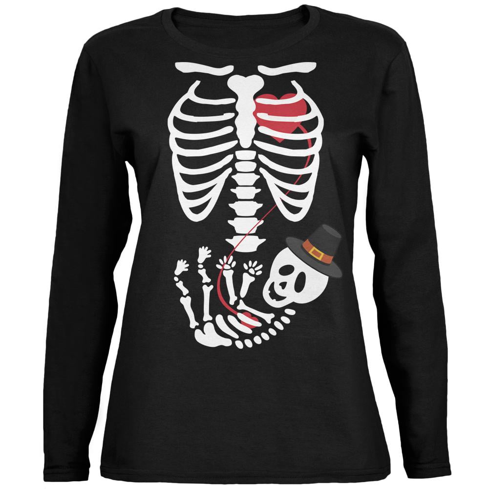 Halloween Pilgrim Baby Skeleton Black Womens Long Sleeve T-Shirt - 2X ...