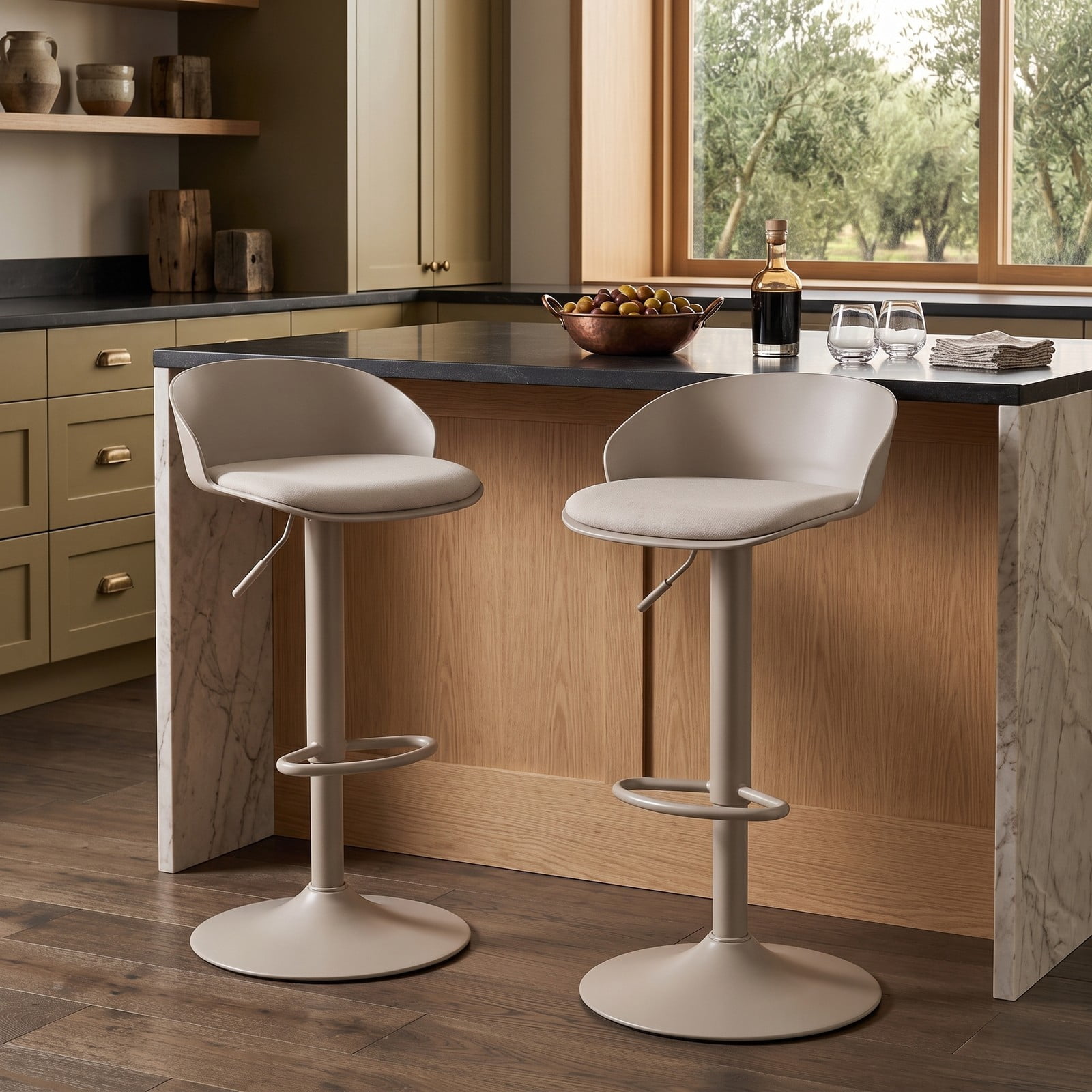 Furnibear Set of 2 Adjustable Swivel Bar Stools with Back and Footrest, 360 Degree Rotating Counter Height Barstools for Kitchen Island Dining Pub, 330 LBS, Cream