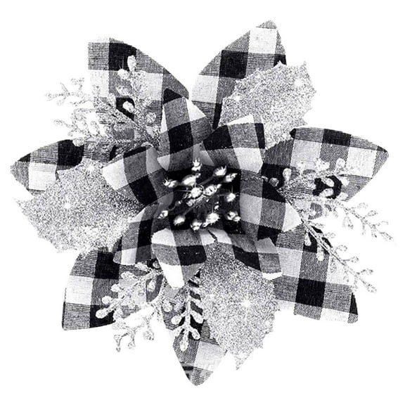 1 Pc Glitter Poinsettia Artificial Flowers Christmas with Clips Stems Xmas Tree Ornaments for Wedding Party Wreath Decoration, 5.7 Inch, White