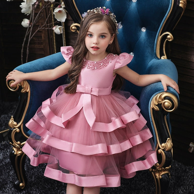 Tengma Baby Dresses Girls Bridesmaid Party Kids Dress Birthday Princess Gown Pageant Floral Wedding Girls Dress Skirt Casual Dresses for Girls Pink Size 100 Walmart