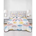 thumbnail image 2 of Quilts Queen Size Bedding Set, Cute Rainbow Sun Lightweight Quilted Comforter, Rainy Simple Drawing Soft Reversible Bedspread Coverlet with Pillow Covers for All Season, 90" x 96", 2 of 7