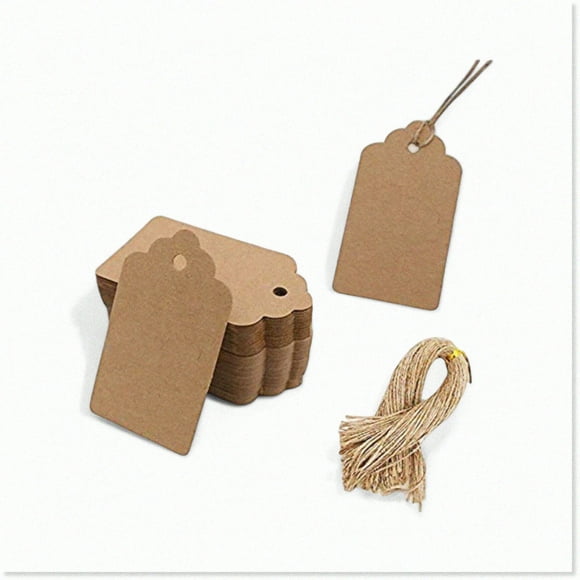 EcoCraft 100pcs Kraft Paper Gift Tags: String-Tied, Blank Price Tags for Gift Bags (Brown)
