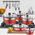 thumbnail image 2 of Batería de Cocina NOVRY rojo Antiadherente de Acero Inoxidable para Estufas de Inducción, Eléctricas, 2 of 8