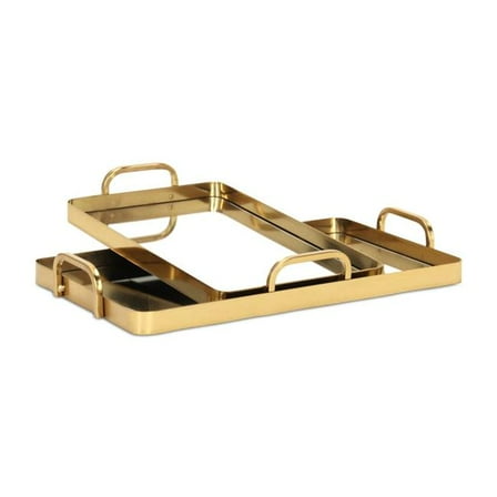 Cheungs 6096-2GD Nuvelle Metal Mirrored Trays, Gold - Set of 2