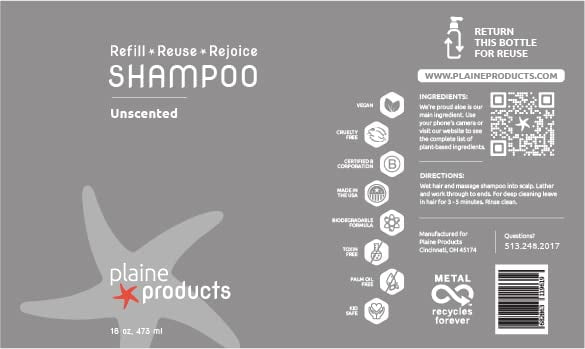 Plaine Products Travel Size Shampoo, Conditioner, Body Wash and Body Lotion - Unscented, Refillable Bottle, 2.5 oz