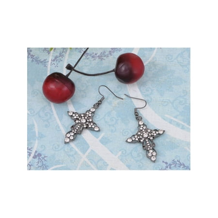- Victorian Design Silver Tone Crystal Rhinestone Holy Cross Dangle Drop Earrings