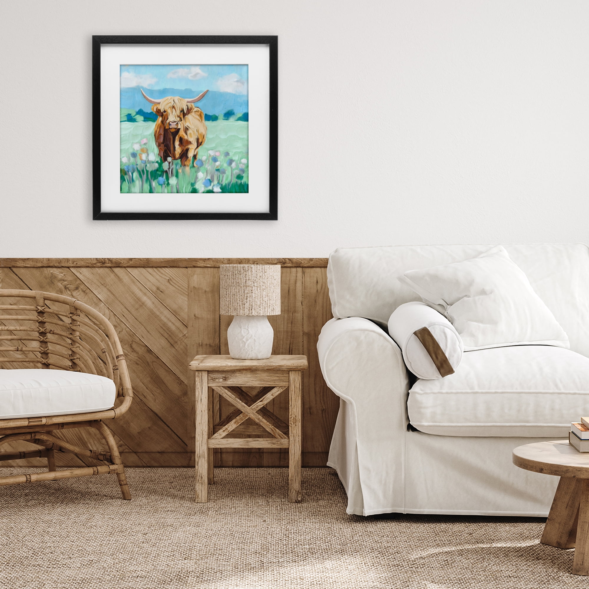 Stupell Industries Blue Sky Highland Black Framed Print Under Glass, design by Kim Allen