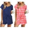 thumbnail image 1 of Ensemble de Pyjama 2 Pcs pour Femmes Manches Courtes Vêtements de Nuit Doux Col Rond Ensemble de Shorts Imprimés avec Poches P-TTG, 1 of 5