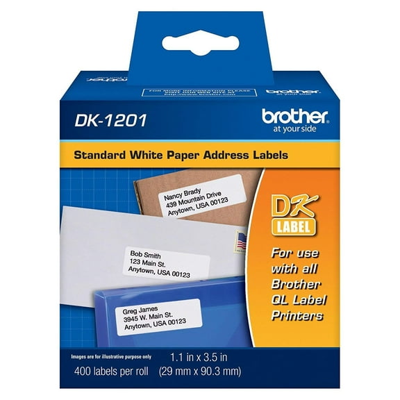 5 X Brother DK-1201 Standard Address White Die-Cut Paper Label (400 Labels/Pkg)