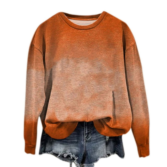 Pisexur Chandail en Molleton pour Femmes Dégradé Col Rond Chandail en Molleton Ample Surdimensionné Automne Mode Décontracté Chandail-Over Manches Longues pour Femmes