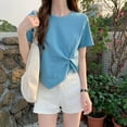 thumbnail image 2 of Kaemgyyd Summer Tops for Women Fashion Short Sleeve Twist Knot Loose Fit T-Shirts Casual Asymmetrical Hem Tie Front Comfy Tee, 2 of 4