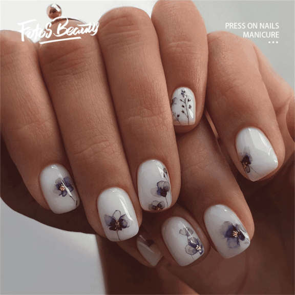 Fofosbeauty 24Pcs Short Square Fake Nails False Nails Glossy Press on Nails for Women and Girls