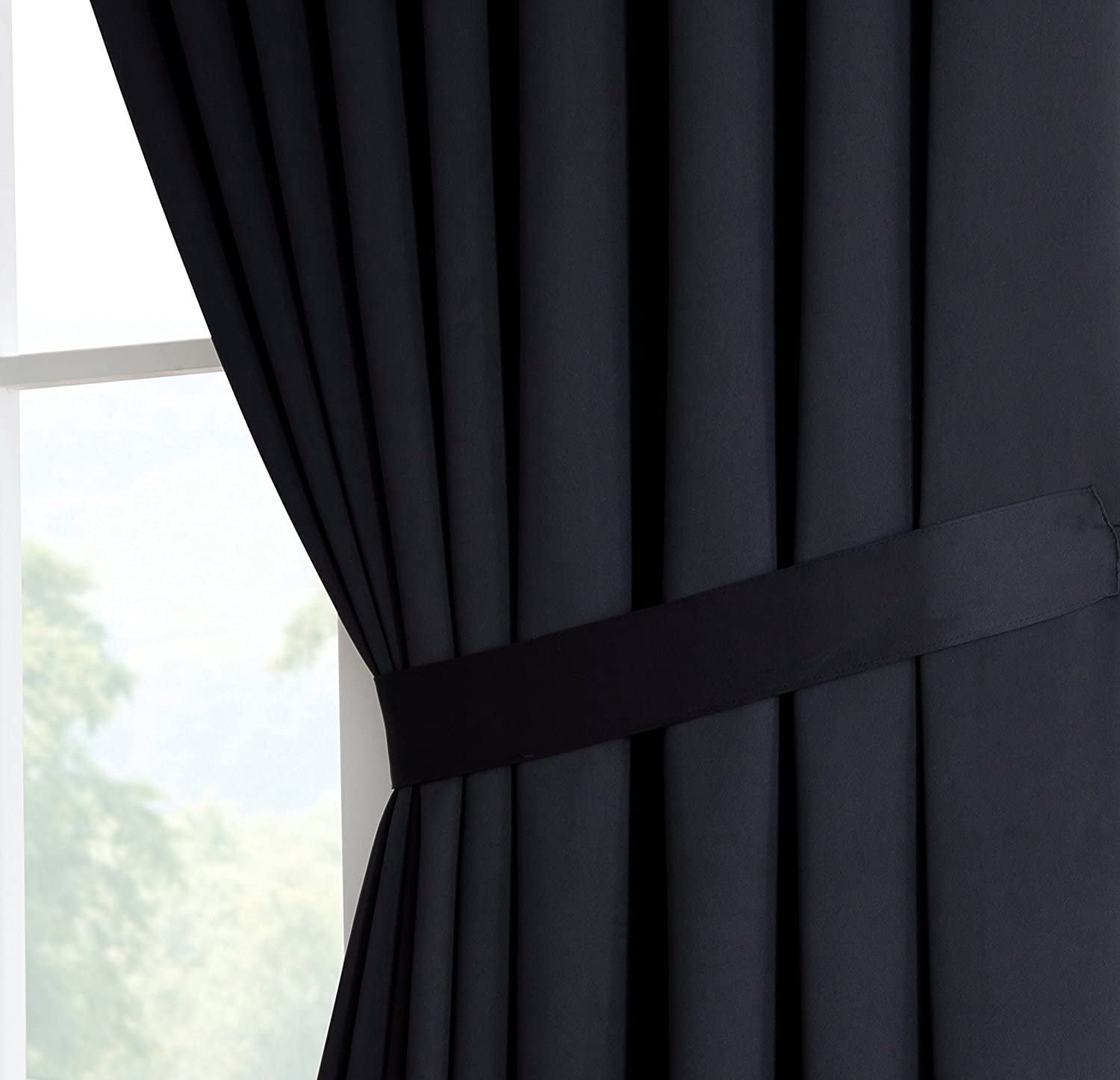 Warm Home Designs Extra Large 2 Black Room Divider Curtains 108" W x 99" L Each with 2 Matching Tie-Backs.  N Black Wall 99