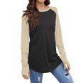 thumbnail image 2 of Fall T-Shirt for Women Women's Color Block Round Neck Loose Long Sleeve Medium Length Leaky Thumb T-shirt Top, 2 of 6