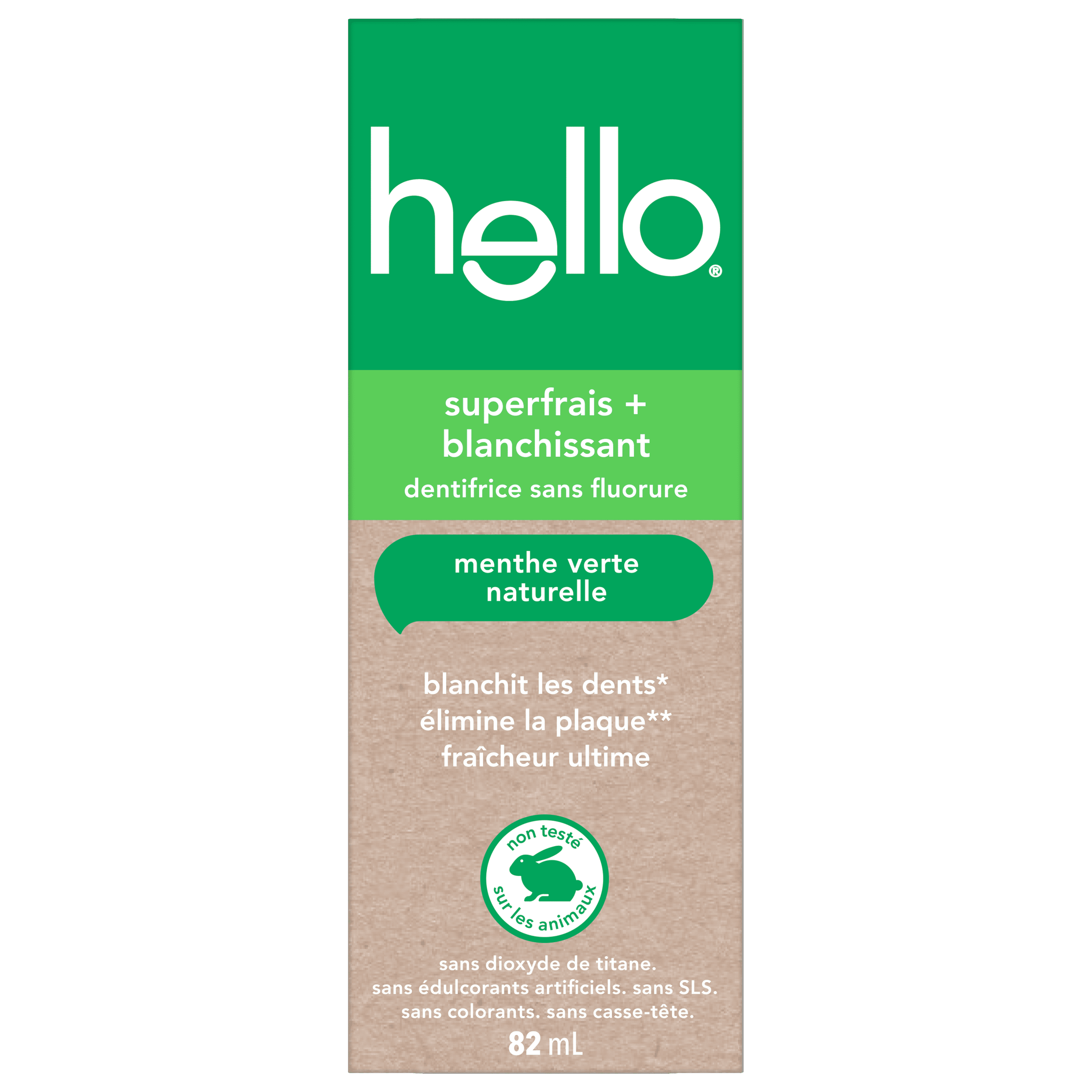 hello Super Fresh Whitening Fluoride Free Toothpaste, Natural Spearmint, 82 ml