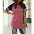 thumbnail image 3 of SWQZVT Summer Tops for Women Short Sleeve T-shirts for Women Color Block Casual Tunic Crew Neck Cute Striped T Shirts Pinkbrown Tees Plus Size XXL, 3 of 6