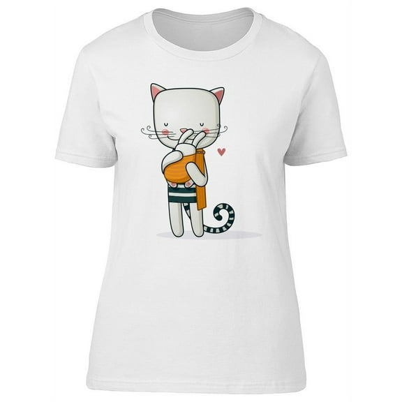 Cute Cat Carrying His Baby Bunny T-Shirt Women -Image by Shutterstock, Female Medium