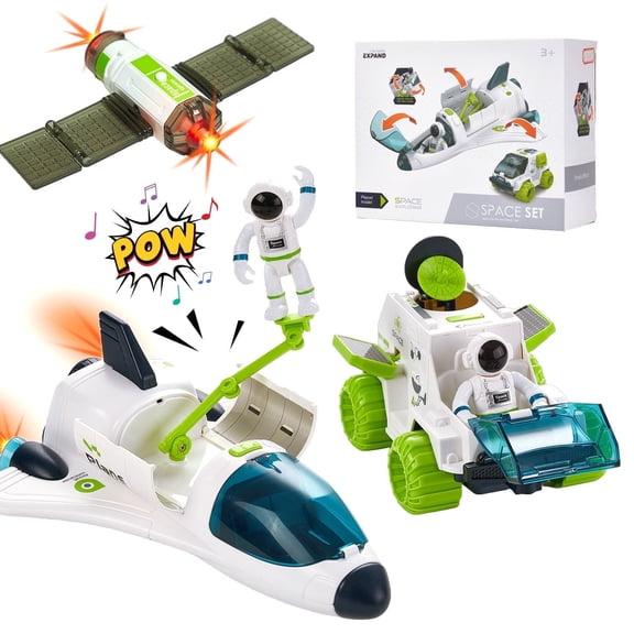 Lictin Space Toys for Kids, Toddlers Rocket Ship Toy with Astronaut Figures, Satellite, Spaceship Shuttle, & Space Rover, STEM Toys for Boys Girls 2 3 4 5 Years Old