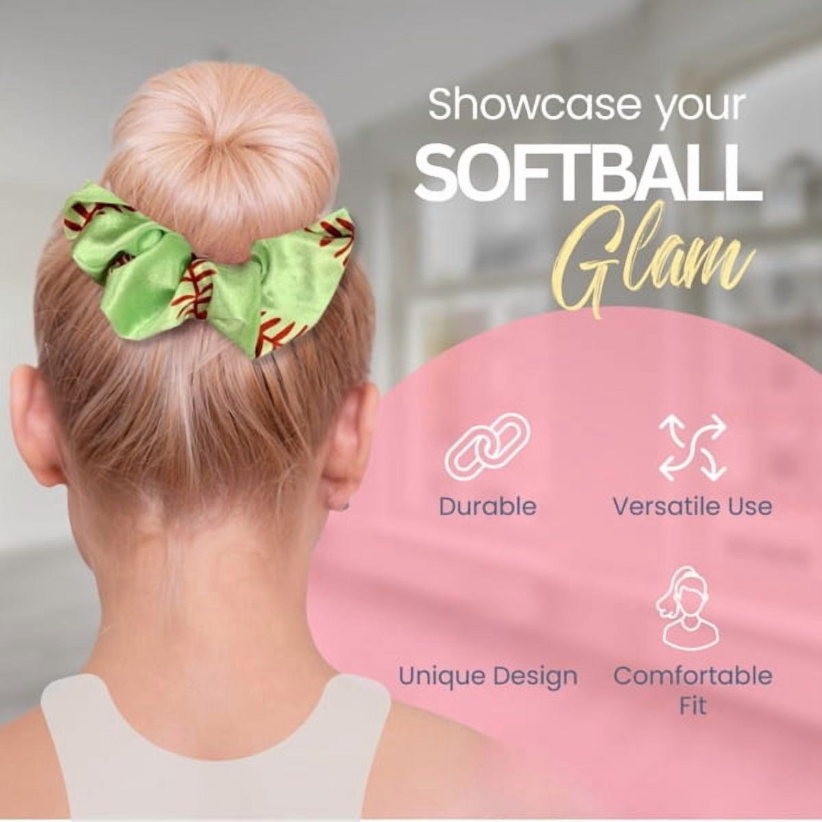 Softball Scrunchie, White Softball  (9 Pack)