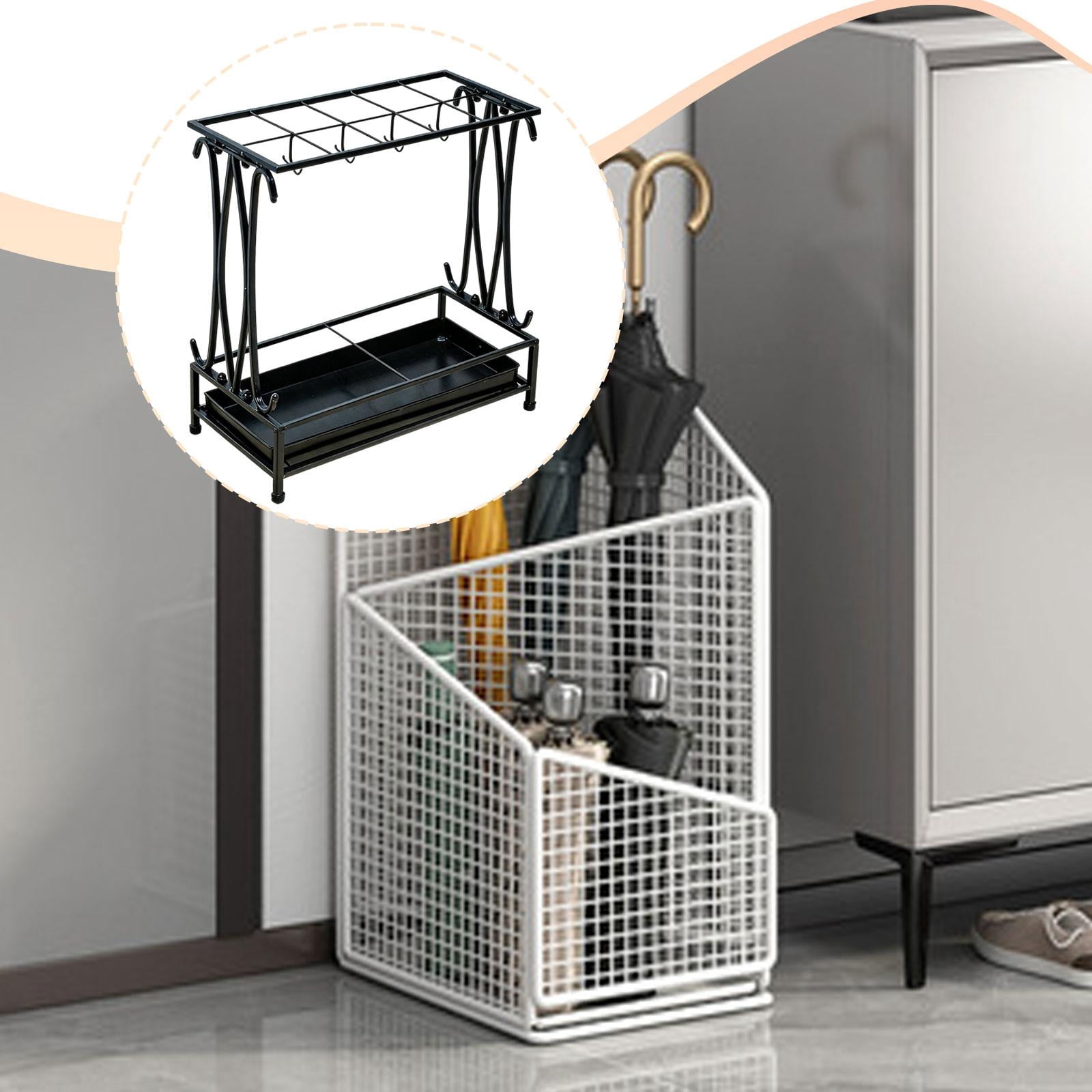 Fiocias Iron Umbrella Holder with Drip Tray Rectangular Umbrella Storage Organizer Stand Black