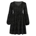 thumbnail image 6 of Womens Tunic Dress Long Sleeve V Neck Casual Loose Flowy Swing Shift Dresses Black Polka Dots S, 6 of 9