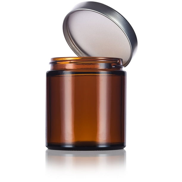 Amber Thick Glass Straight Sided Jar with Silver Metal Airtight Lid 4