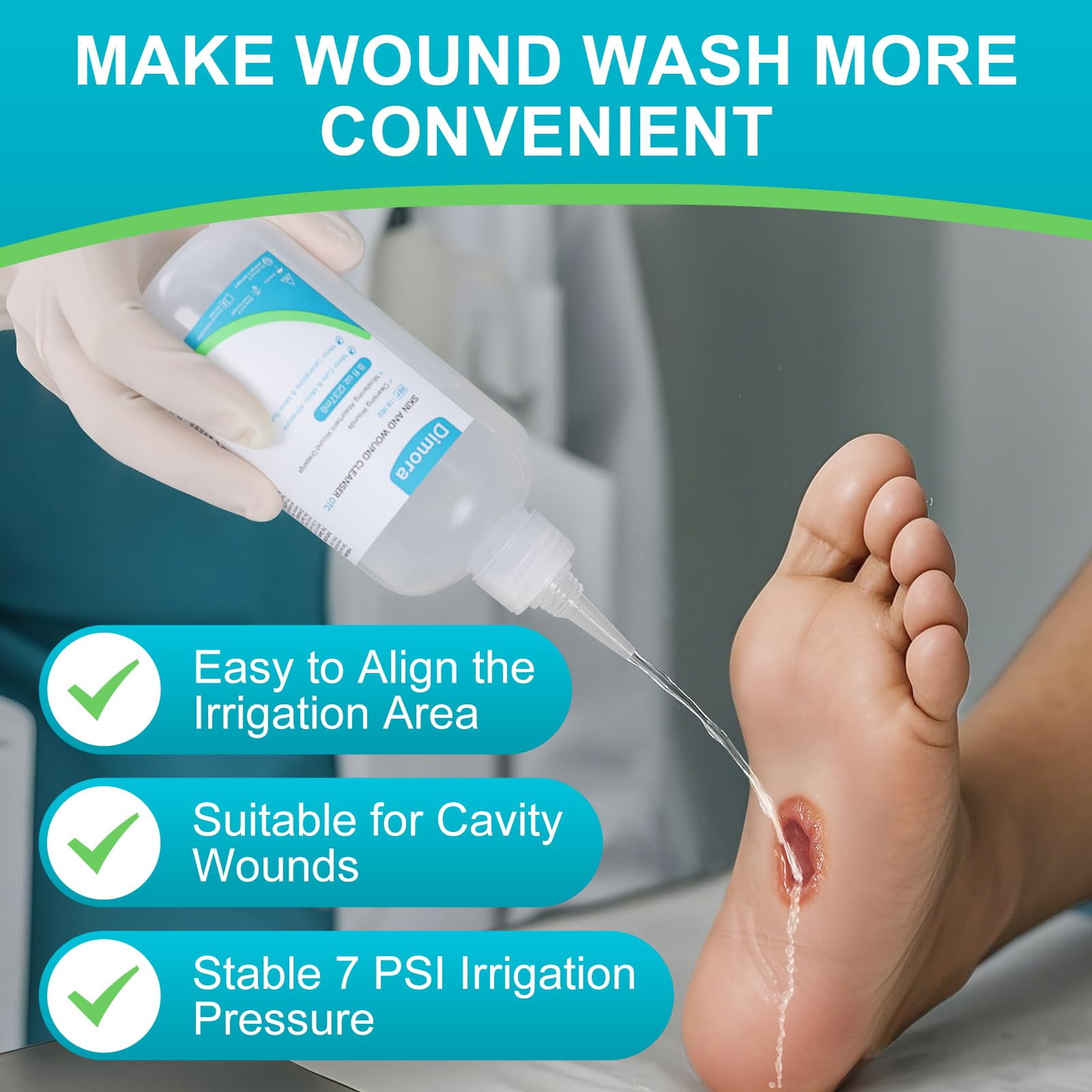 (2 pack) Dimora Skin and Wound Cleanser, OTC First Aid Antiseptic Cleanser,Moistening Absorbent Antibacterial Wound Dressings for Cuts, Abrasions, Lacerations, Burns, Skin Cleansing and Rinsing, 8oz, 237mL