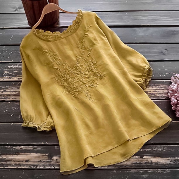 ICHUANYI Liquidación Camisa delgada informal holgada con mangas abullonadas bordadas dulces y frescas de verano para mujer ICHUANYI WER202308256945