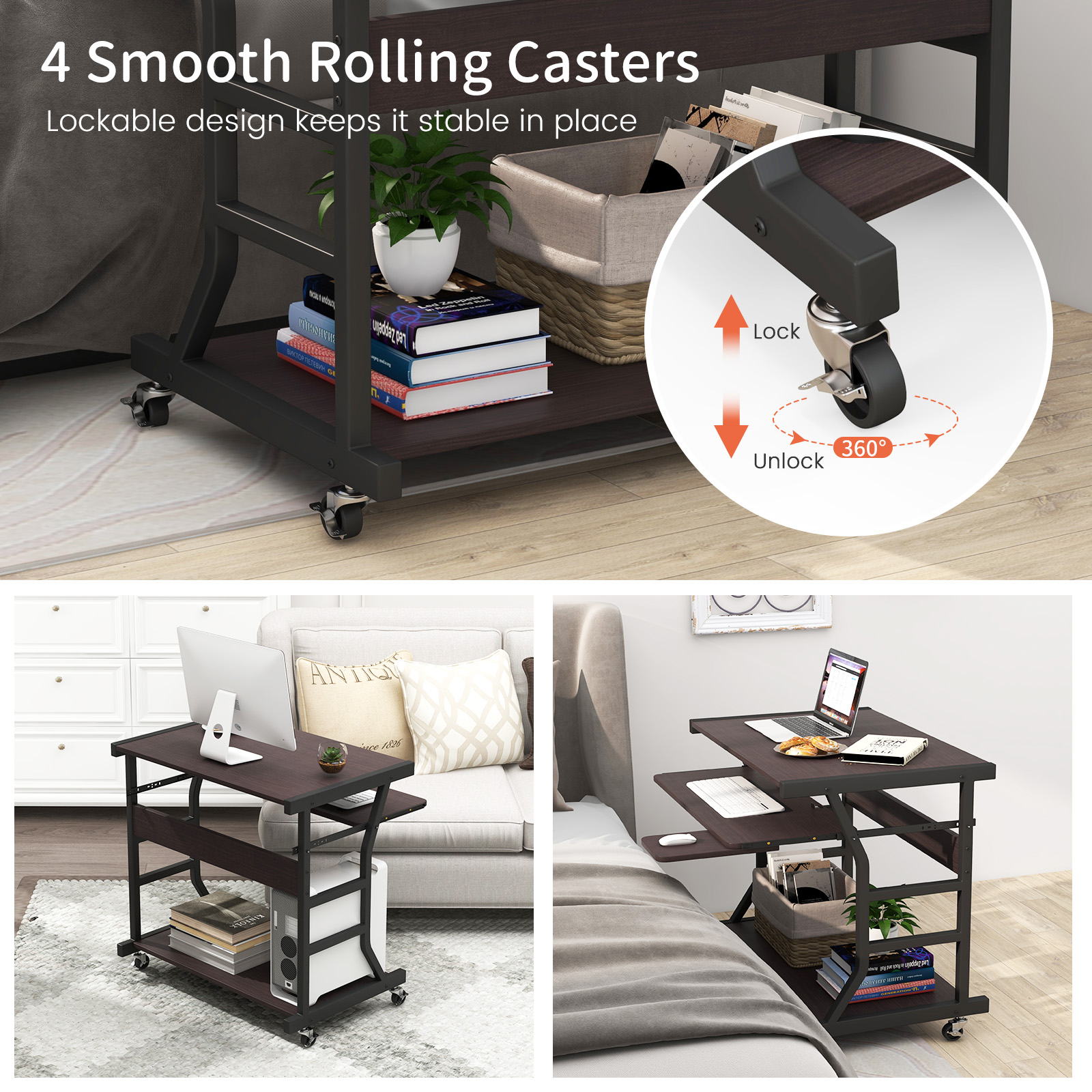 Giantex Mobile Computer Desk, Study Writing Desk w/Pull-out Keyboard Tray, Perfect for Home & Office