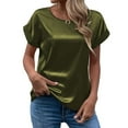 thumbnail image 2 of Women's Summer Dressy Casual Short Sleeve Shirts Crewneck Silk Satin Business Office Work Blouse Tops Fashion Tshirts S-2XL, 2 of 5