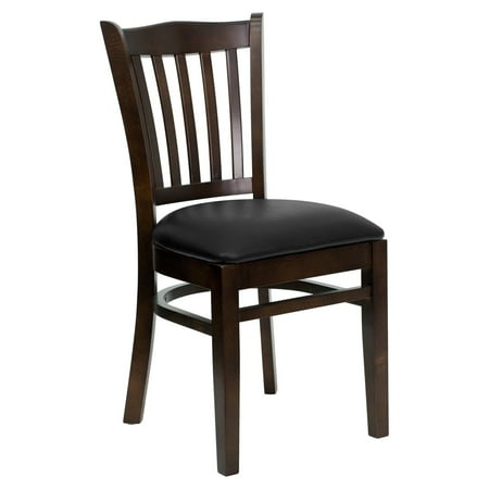 Wooden Vertical Back Chair - Flash Furniture HERCULES Series Walnut Finished Vertical Slat Back Wooden Restaurant Chair, Vinyl Seat, Multiple Colors