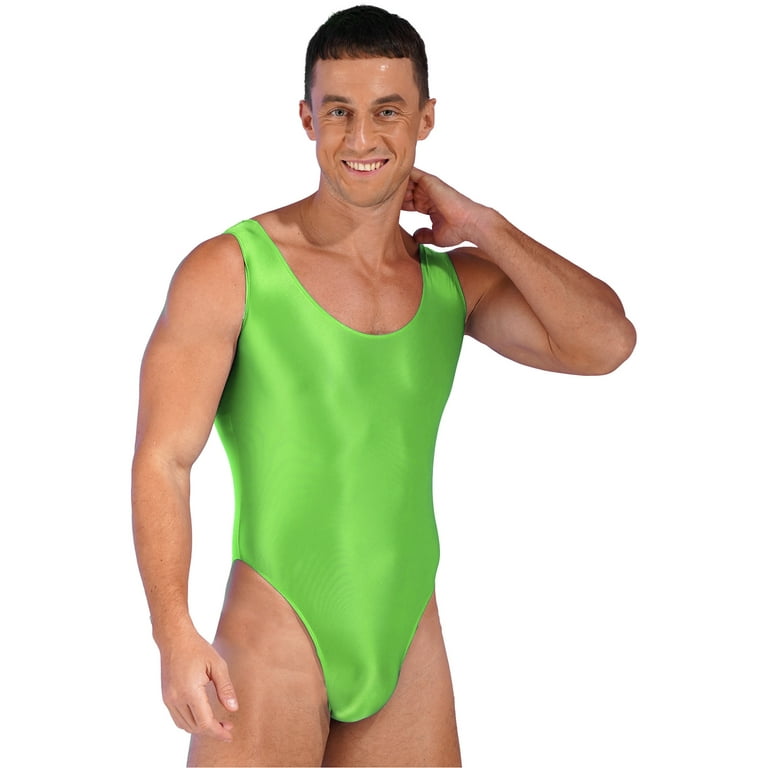 iEFiEL Mens Glossy Backless Bodysuit High Cut Gymnastics Leotard One Piece Swimwear Pool Party Swimsuit Fluorescent Green XL Walmart