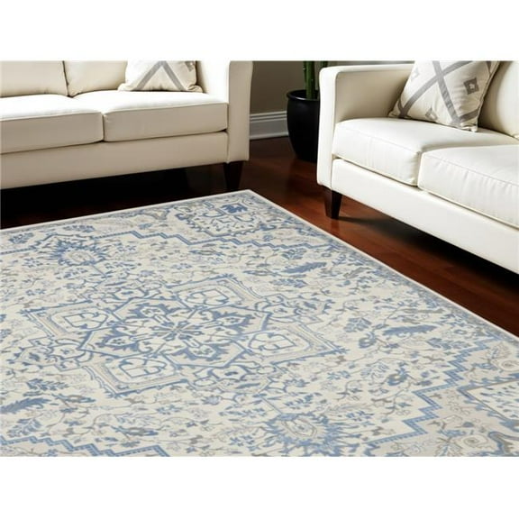 HomeRoots 551386 9 x 12 ft. Floral Non Skid Rectangle Area Rug, Ivory, Blue & Gray
