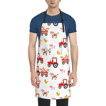 

Tebeau Tractor With Farm Animals Print Waterproof Cooking Aprons Adjustable Bib Soft Chef Apron with 2 Pockets for Men Women