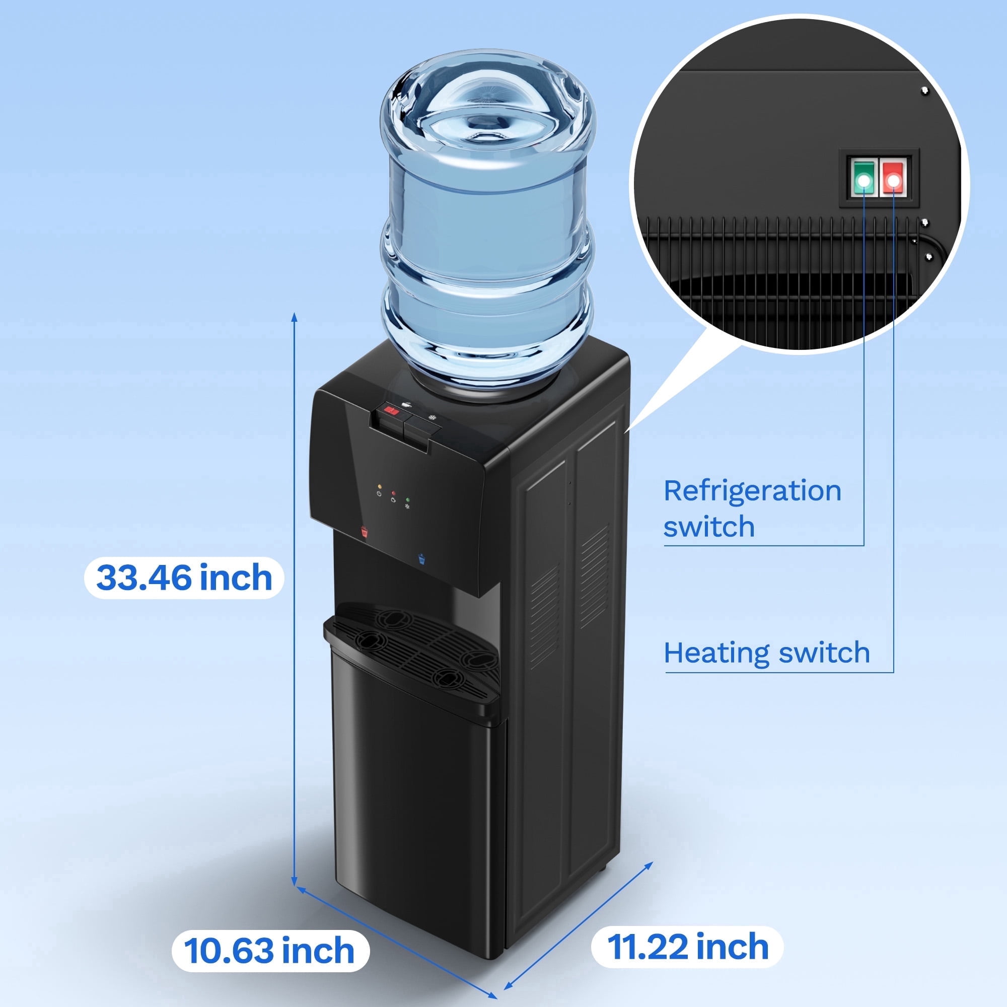 UrbanSync 5 Gal Top Loading Water Dispenser with Storage Cabinet, Hot & Cold Water Cooler with Storage Cabinet, ETL Certified for Home & Office Use, Black