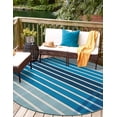 thumbnail image 3 of Unique Loom Outdoor Striped Collection Area Rug - Dash (6' 1" Round Blue/Navy Blue), 3 of 9