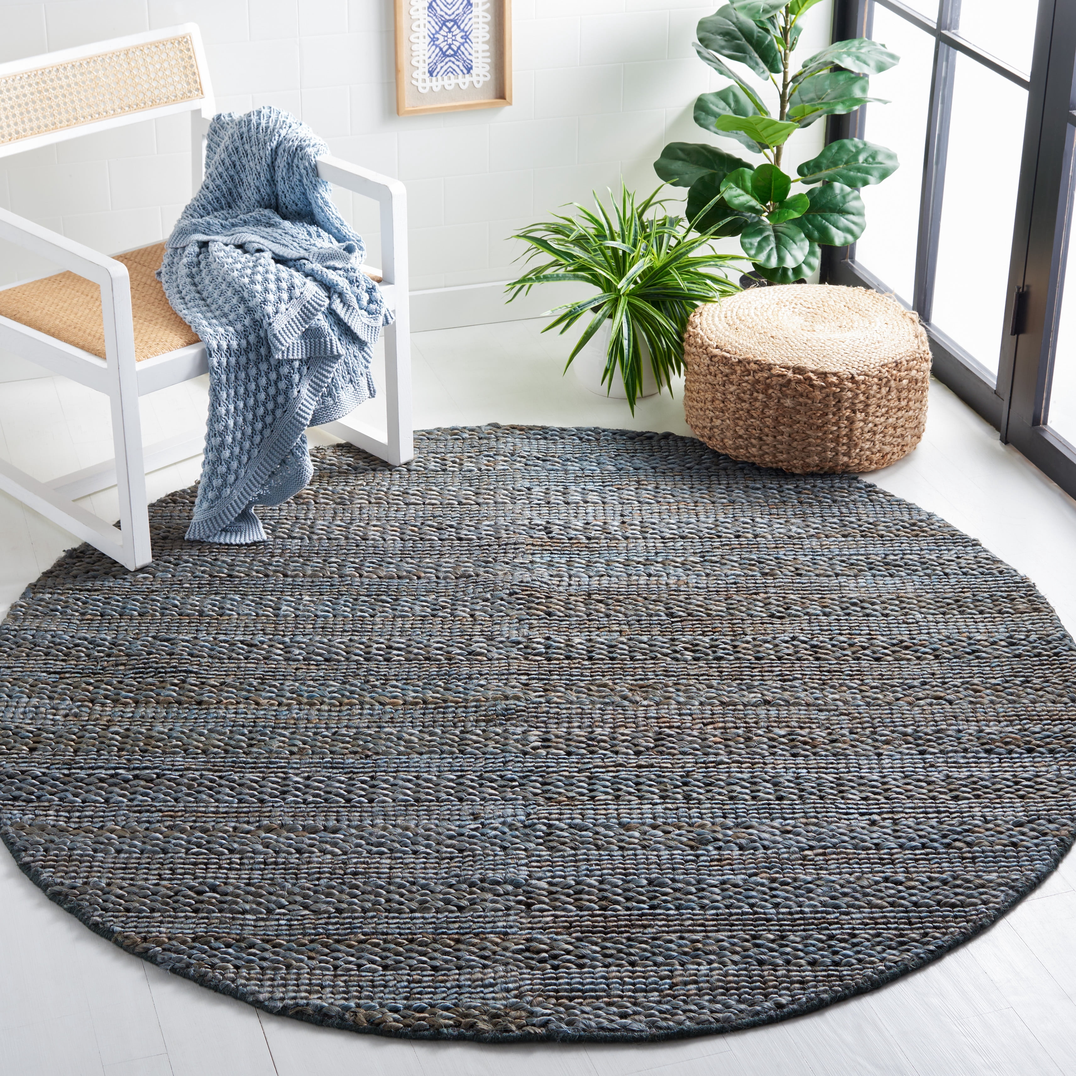 SAFAVIEH Natural Fiber Henrika Geometric Area Rug, Grey, 8' x 8' Round