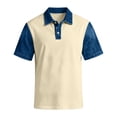 thumbnail image 7 of Blekii Men's Denim Patchwork Short Sleeve Polo Shirt Slim Fit Casual Button down Beige L, 7 of 7