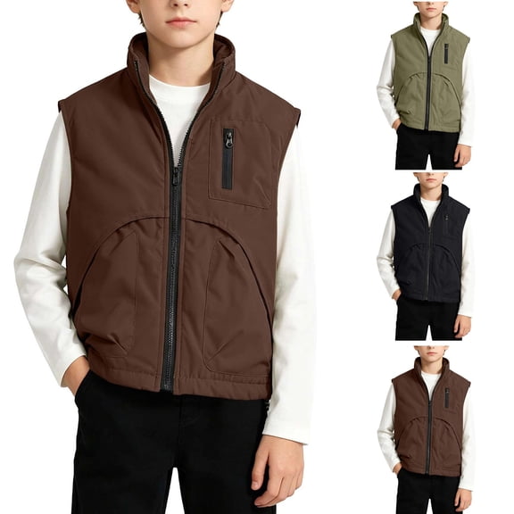 JAJAHO Boys Full Zip Vest Kids Stand Collar Lightweight Sleeveless Jacket Fall Outwear 3-12 Years