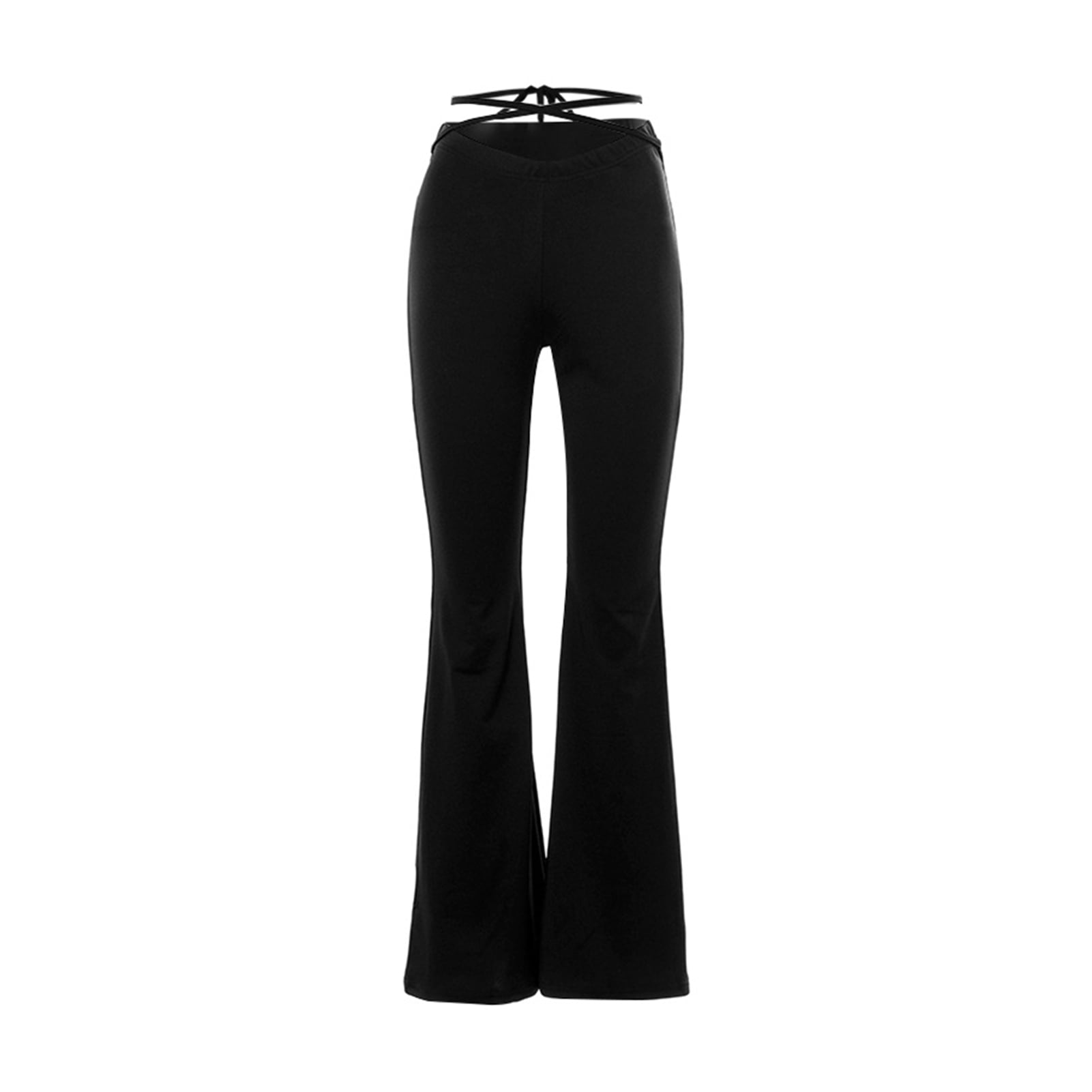 Y2K New Cold wash V-Shaped Waist Umbilical Cross Strap Flared Casual Pants Black Flared Trousers Outfit Casual