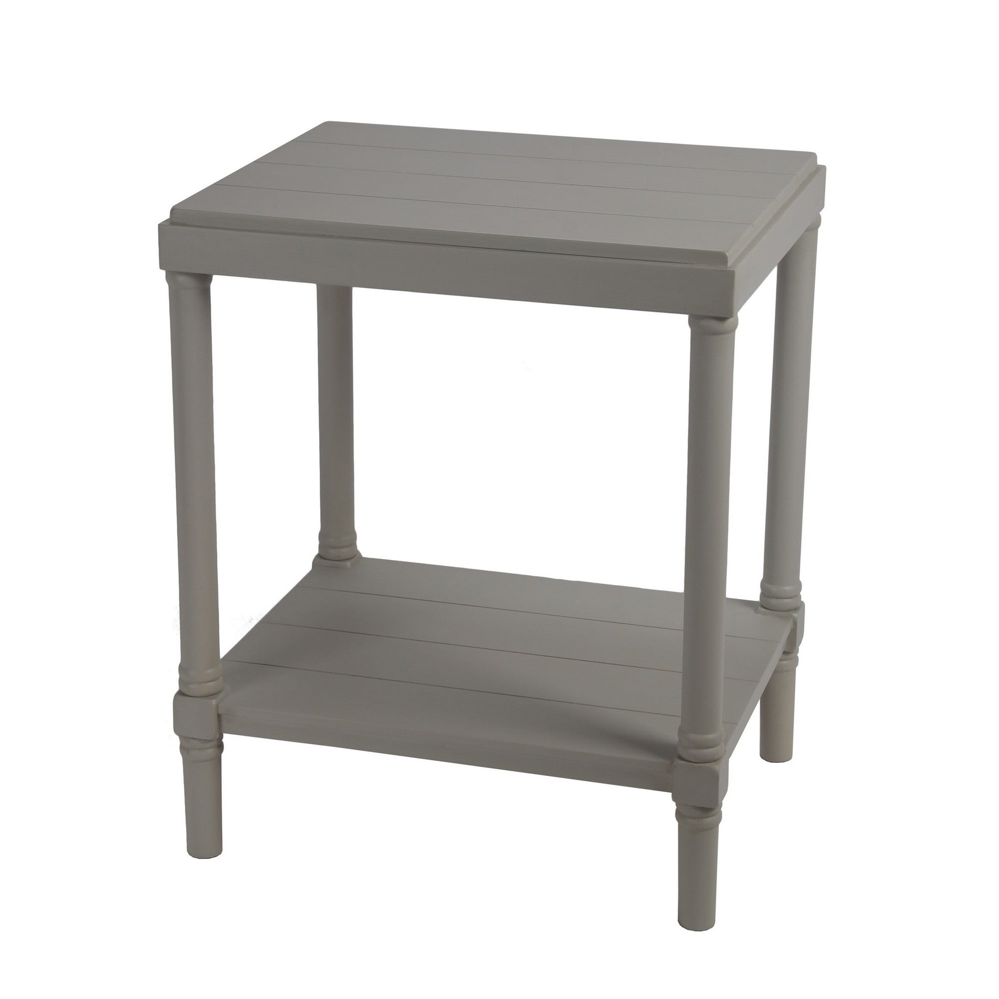 24 Inches Slatted Wooden Accent Stand with Open Shelf, Light Gray