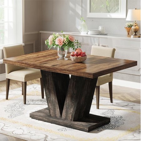 Lantine 47.24 Rectangular Farmhouse Dining Table Wood Coffee Table for 4 People Modern Kitchen Table for Dining Room Brown Black (Chairs Not Included)