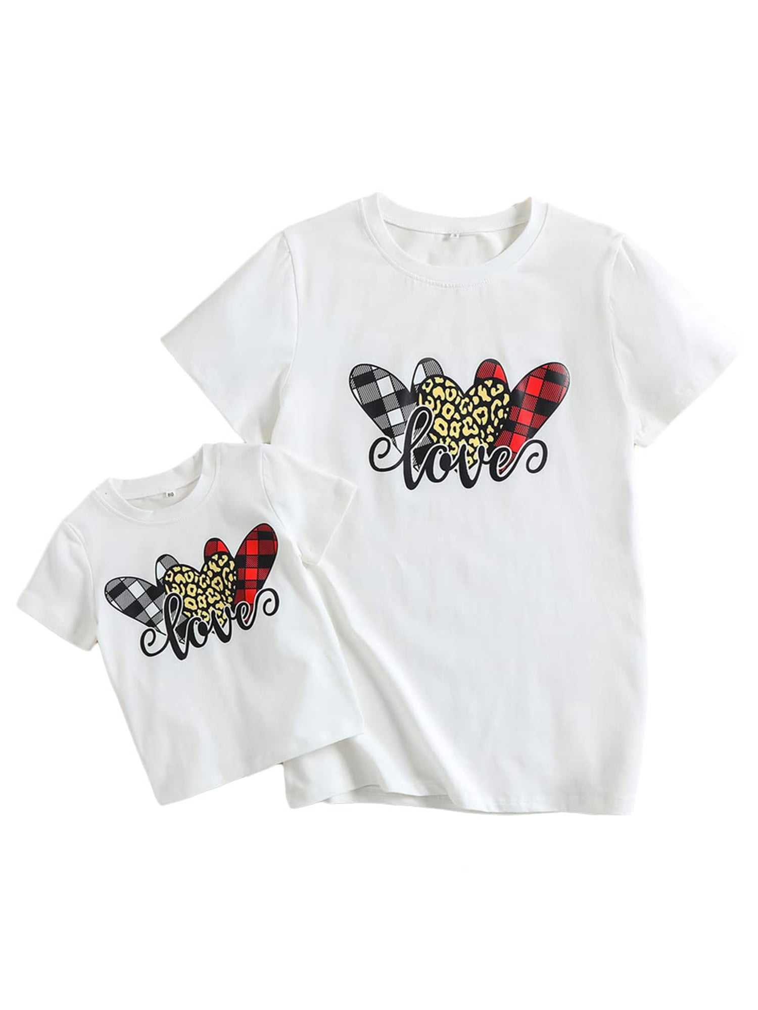 Mommy and Me T-Shirt Plaid Heart Short 