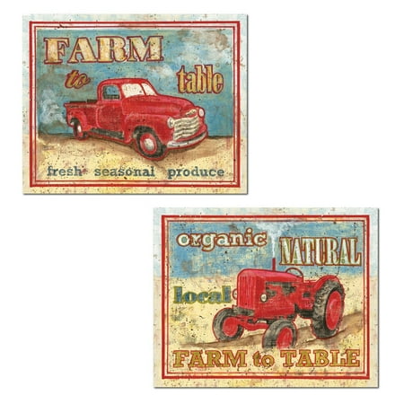 Vintage Farm to Table Pick Up Truck and Tractor Signs; Country Rustic; Two Unframed 14x11in Poster (Best Countries To Pick Up Women)
