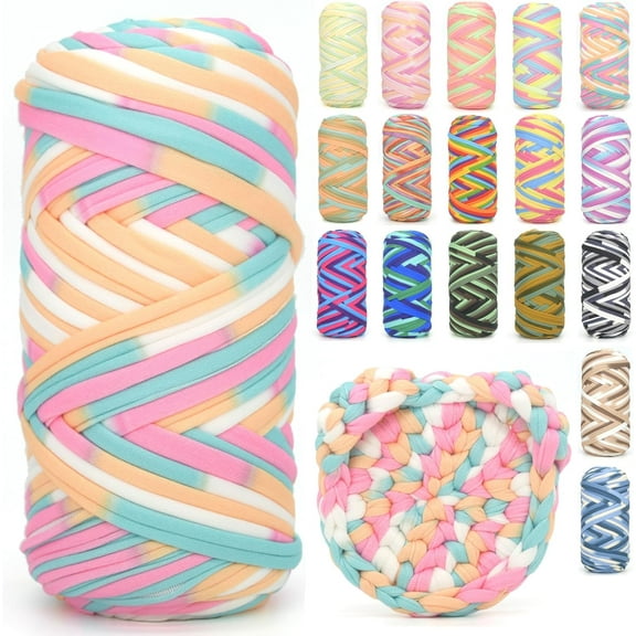 200G Tshirt Yarn for Crocheting,Beige T Shirt Chunky Elastic Fabric Thick T-Shirt Crochet Yarn for Beginners Crocheting Hand Knitting Bag/Basket/Coasters/DIY Crafts/Home Decor