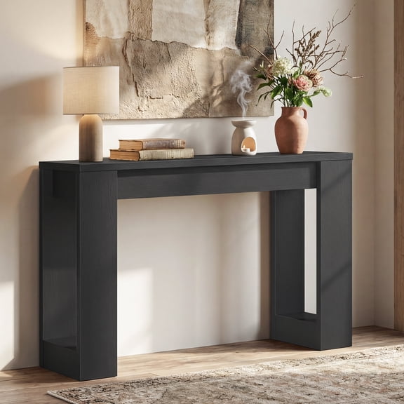 HOOBRO Console Table with 2 Open Side Shelves, Black