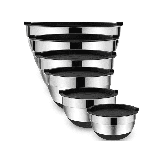 Chef Set De Bowls De Acero Inoxidable Para Cocina 6 pz con tapa Malubero Plateado, Negro